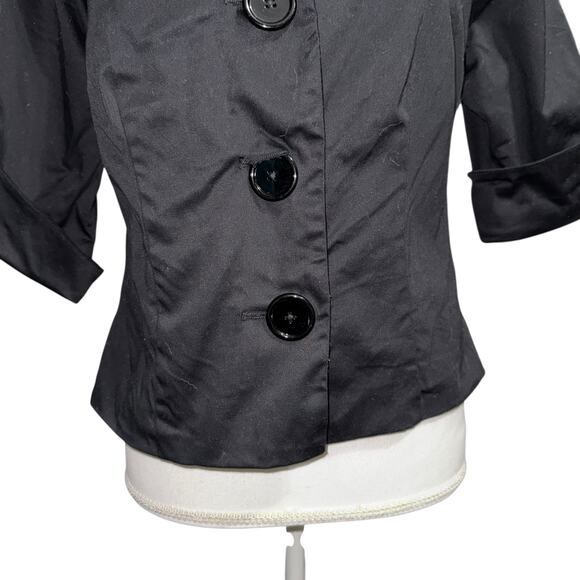 Vintage Black Portrait Collar Cropped Short Sleeve Jacket Blazer Zebra Lined SZ6 - Picture 6 of 13